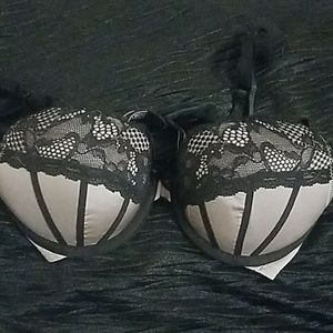 Grey and black lace push up bra